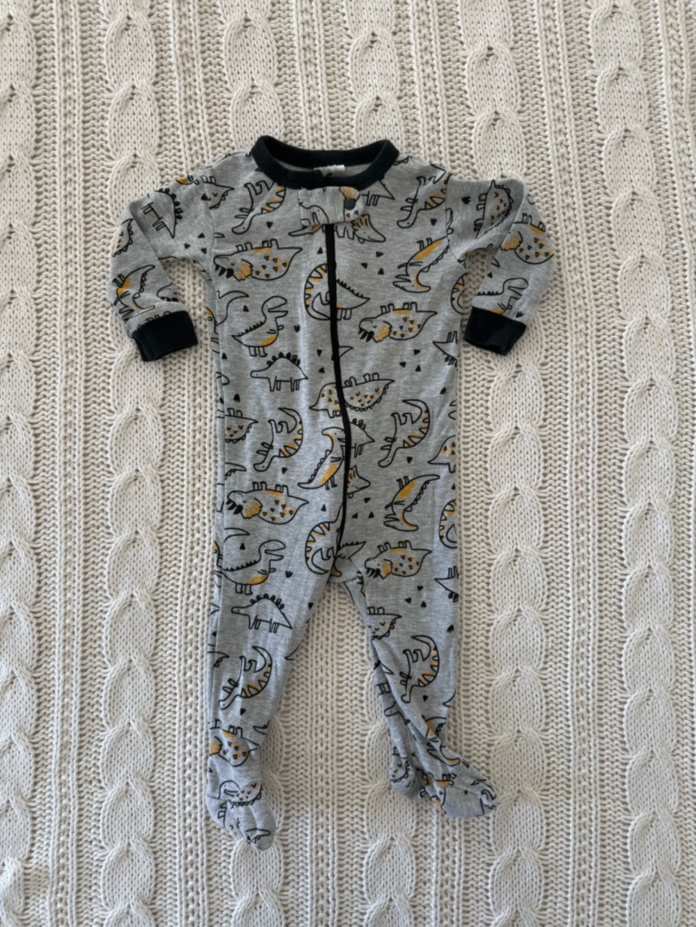 Gerber Gray and Black Dinosaur Print Footed One-Piece 3M